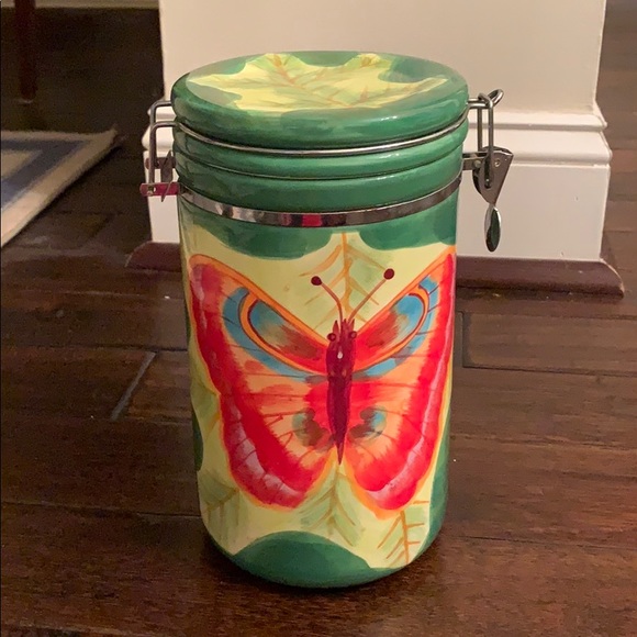 La Dolce Vita Lg Green Butterfly 🦋 Canister EUC - Picture 1 of 8